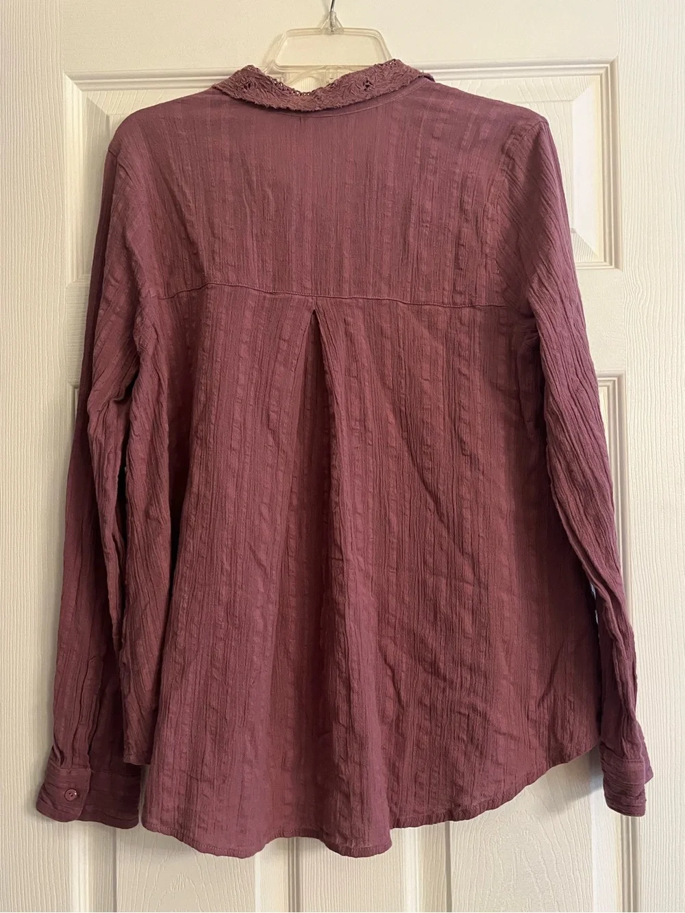 Free People Purple Carter Dobby Lace-Embroidered Button Down Blouse